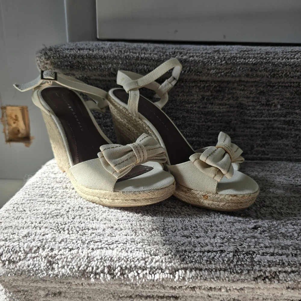 Lauren Conrad LC Women's Gwin Espadrille Wedge Sandals 7 Beige Bow NIB NWT